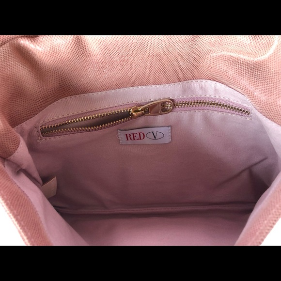 RED Valentino Shimmery Dusty Pink Bow Clutch Crossbody Bag With Gold Chain Strap - Picture 9 of 16